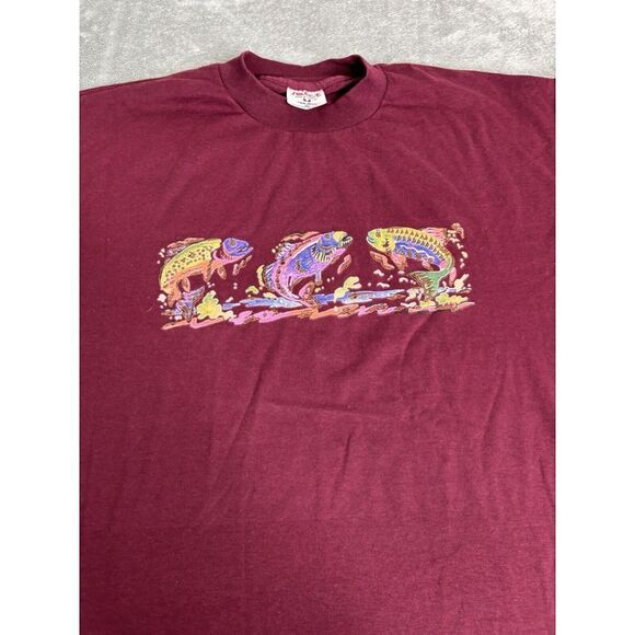 Vintage 90s Fish Nature Short Sleeve T Shirt Men's Size XL Red - Picture 5 of 11